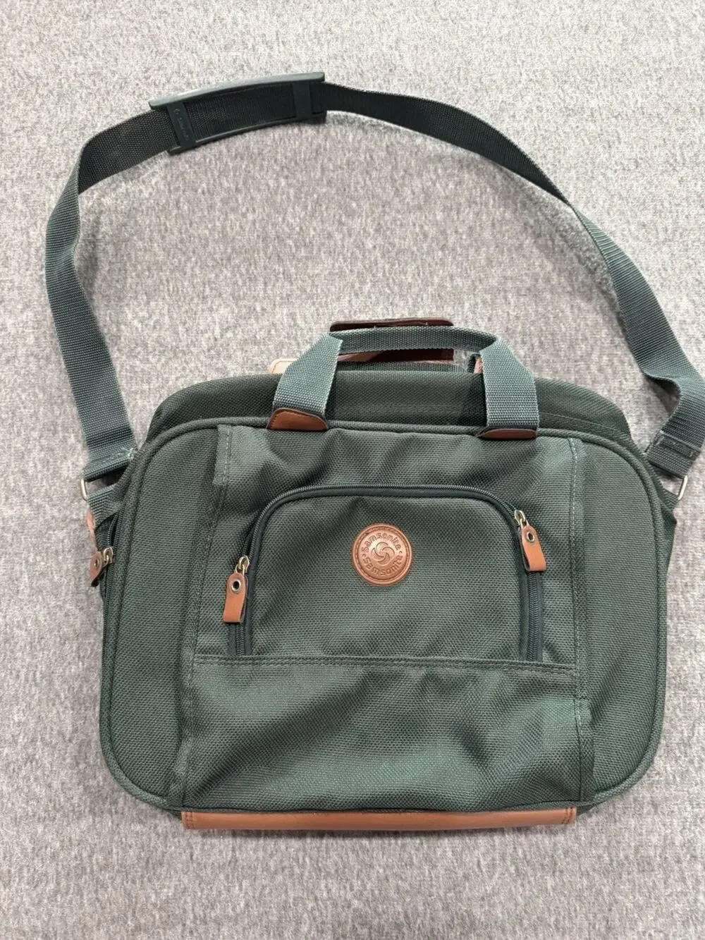 Vintage Samsonite Messenger Bag Briefcase Forest Green Leather Trim 90s Laptop
